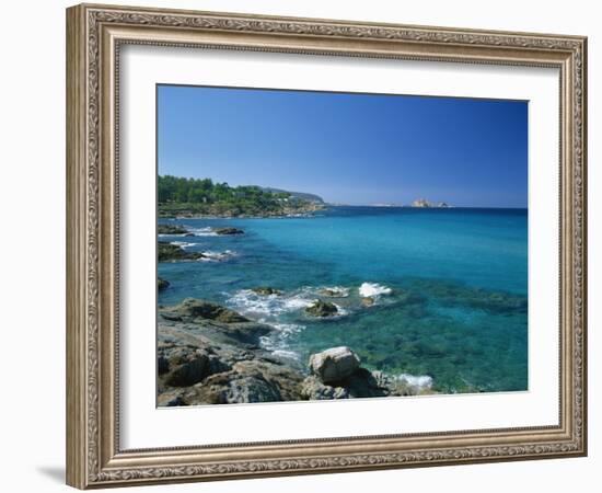 Distant View to the Ile De La Pietra, across Calm Turquoise Sea from Ile-Rousse, Corsica, France-Tomlinson Ruth-Framed Photographic Print