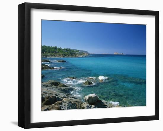 Distant View to the Ile De La Pietra, across Calm Turquoise Sea from Ile-Rousse, Corsica, France-Tomlinson Ruth-Framed Photographic Print