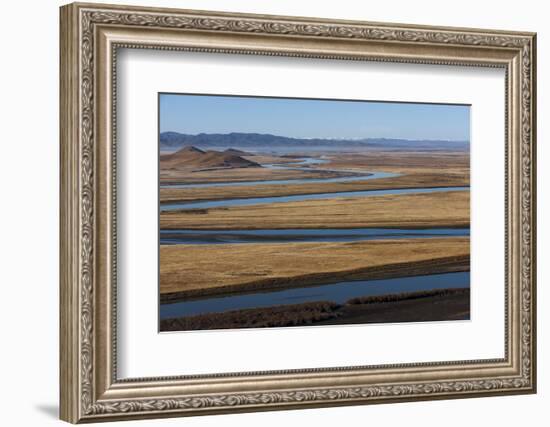 Distant Yaks Graze on the Banks of the Yellow River in Sichuan Province, China, Asia-Alex Treadway-Framed Photographic Print