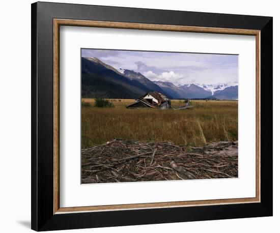 Disused Trapper's Hut and the Grassland, Forest and Glacier of Fort Richardson Park, Alaska, USA-Jeremy Bright-Framed Photographic Print
