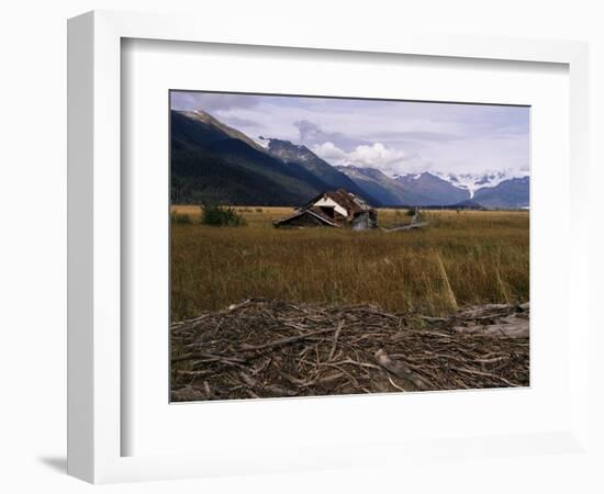 Disused Trapper's Hut and the Grassland, Forest and Glacier of Fort Richardson Park, Alaska, USA-Jeremy Bright-Framed Photographic Print