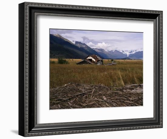 Disused Trapper's Hut and the Grassland, Forest and Glacier of Fort Richardson Park, Alaska, USA-Jeremy Bright-Framed Photographic Print