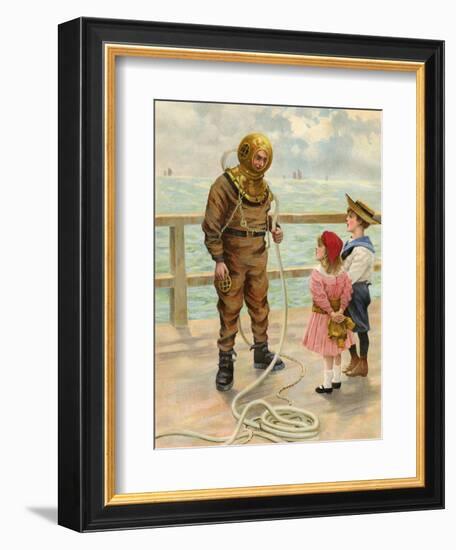 Diver and Children--Framed Art Print