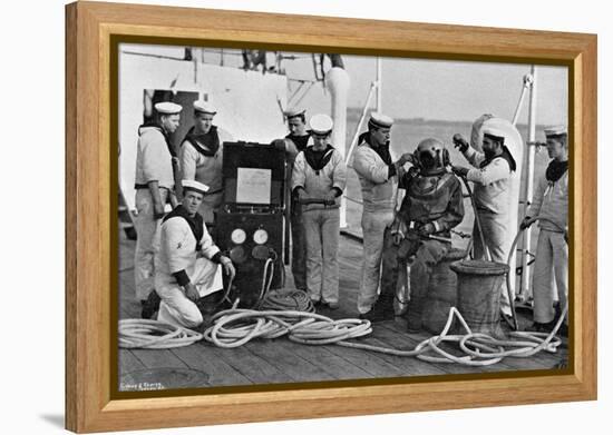 Diver and His Apparatus on Board HMS Blake, 1896-Gregory & Co-Framed Premier Image Canvas