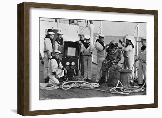 Diver and His Apparatus on Board HMS Blake, 1896-Gregory & Co-Framed Giclee Print