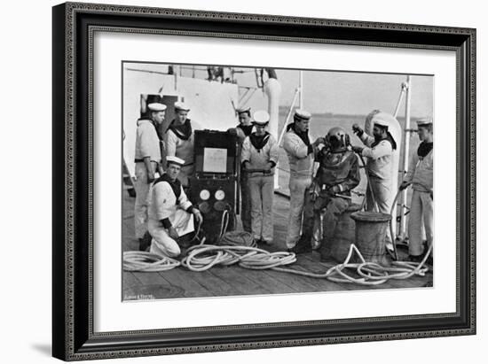 Diver and His Apparatus on Board HMS Blake, 1896-Gregory & Co-Framed Giclee Print
