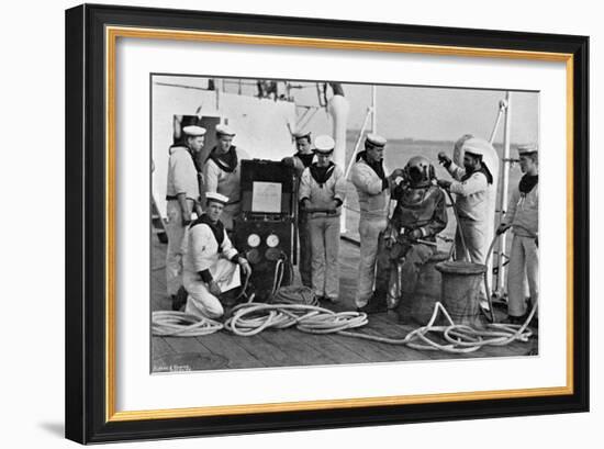 Diver and His Apparatus on Board HMS Blake, 1896-Gregory & Co-Framed Giclee Print