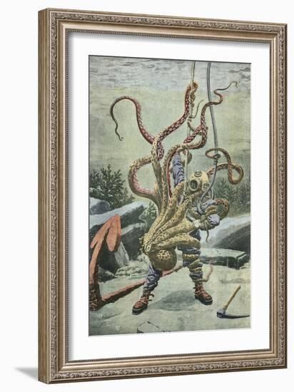 Diver Attacked by an Octopus-French School-Framed Giclee Print