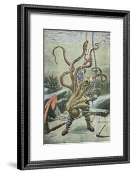 Diver Attacked by an Octopus-French School-Framed Giclee Print