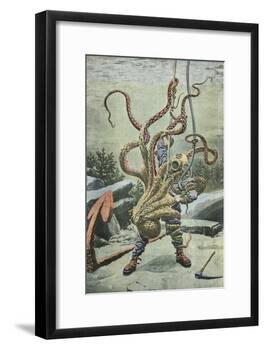 Diver Attacked by an Octopus-French School-Framed Giclee Print
