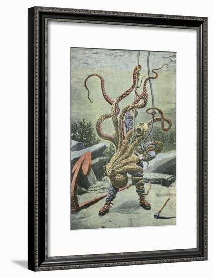 Diver Attacked by an Octopus-French School-Framed Giclee Print