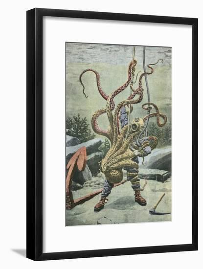 Diver Attacked by an Octopus-French School-Framed Giclee Print