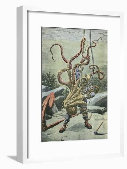 Diver Attacked by an Octopus-French School-Framed Giclee Print