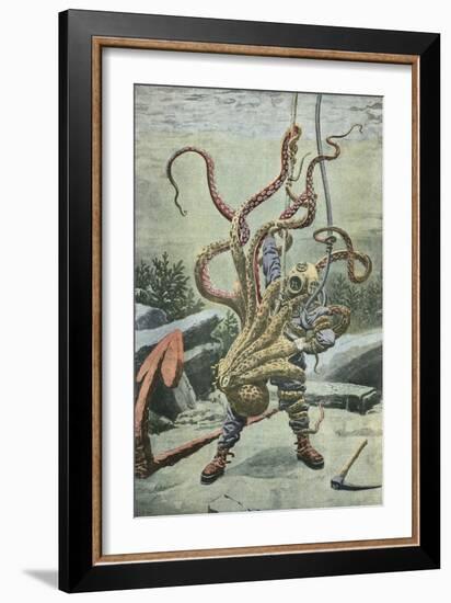 Diver Attacked by an Octopus-French School-Framed Giclee Print