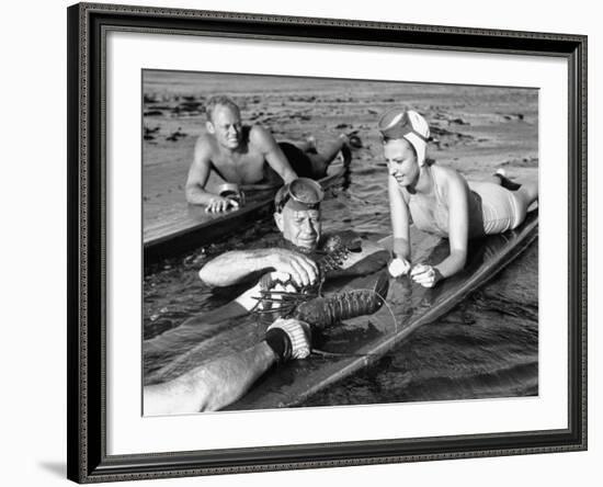 Diver Bringing Up Lobster for Beach Party-Peter Stackpole-Framed Premium Photographic Print