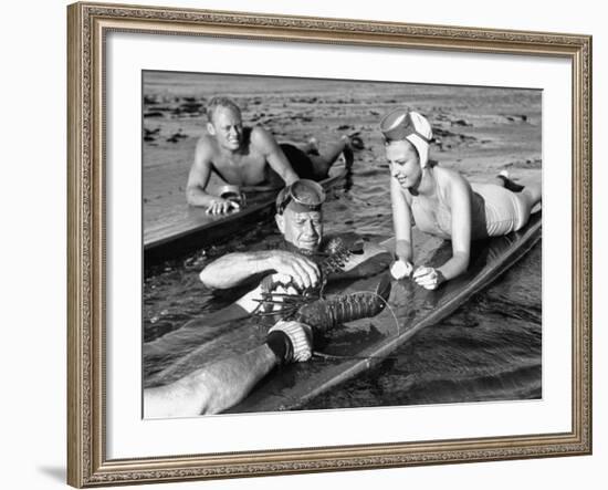 Diver Bringing Up Lobster for Beach Party-Peter Stackpole-Framed Premium Photographic Print