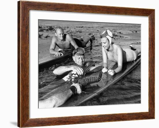 Diver Bringing Up Lobster for Beach Party-Peter Stackpole-Framed Premium Photographic Print