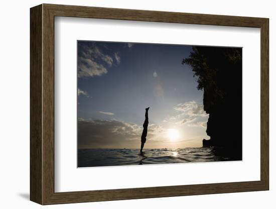 Diver Entering Sea at Pirate's Cave-Paul Souders-Framed Photographic Print