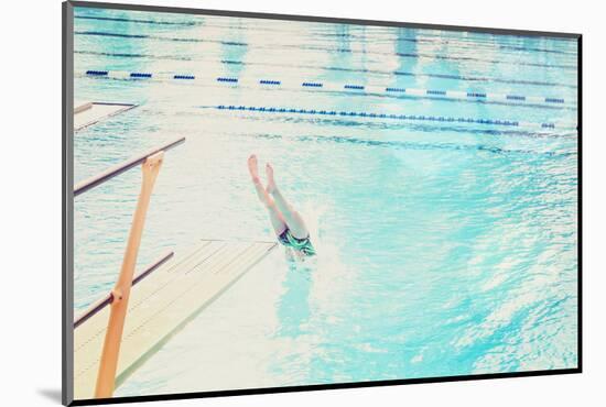 Diver Entering the Water (Focus on the Diving Board)-soupstock-Mounted Photographic Print