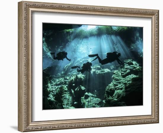 Diver Enters the Cavern System in the Riviera Maya Area of Mexico-null-Framed Photographic Print