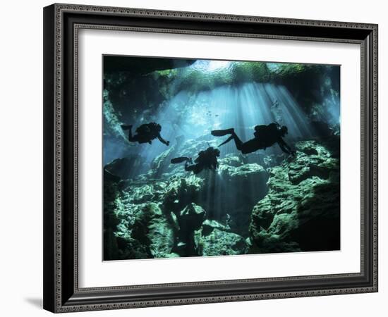 Diver Enters the Cavern System in the Riviera Maya Area of Mexico-null-Framed Photographic Print