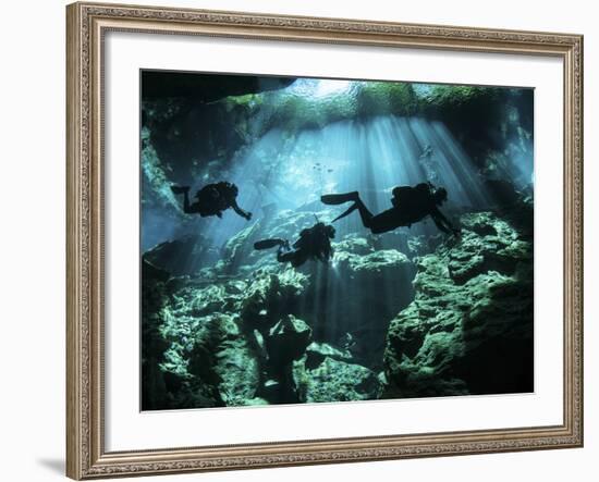 Diver Enters the Cavern System in the Riviera Maya Area of Mexico-null-Framed Photographic Print