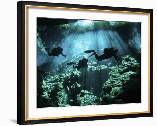 Diver Enters the Cavern System in the Riviera Maya Area of Mexico-null-Framed Photographic Print