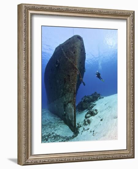 Diver Exploring the Felipe Xicot�Ncatl Shipwreck in Cozumel, Mexico-null-Framed Photographic Print