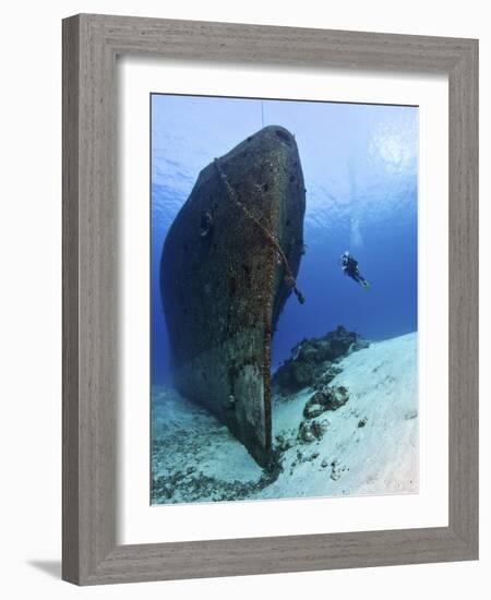 Diver Exploring the Felipe Xicot�Ncatl Shipwreck in Cozumel, Mexico-null-Framed Photographic Print