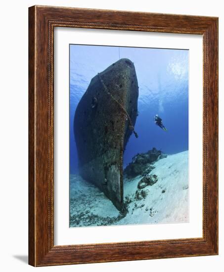 Diver Exploring the Felipe Xicot�Ncatl Shipwreck in Cozumel, Mexico-null-Framed Photographic Print