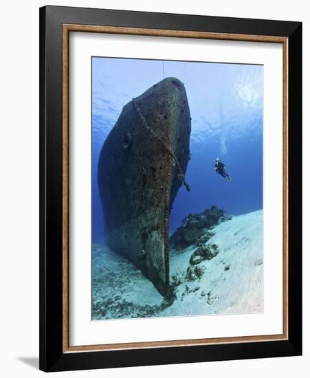 Diver Exploring the Felipe Xicot�Ncatl Shipwreck in Cozumel, Mexico-null-Framed Photographic Print