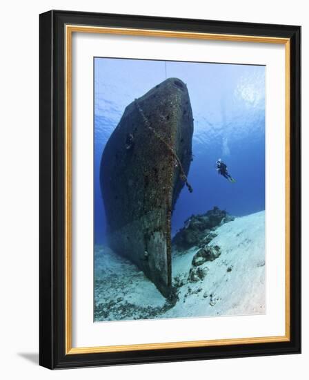 Diver Exploring the Felipe Xicot�Ncatl Shipwreck in Cozumel, Mexico-null-Framed Photographic Print