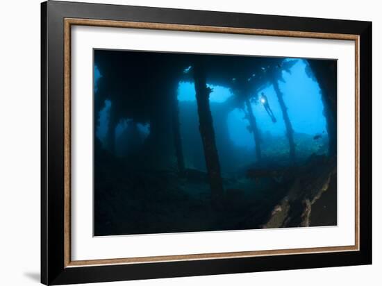 Diver Exploring the Liberty Wreck, Tulamben, Bali, Indonesia-null-Framed Photographic Print