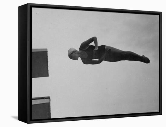 Diver Pat McCormick in Mid Dive at 1952 Olympics-Ralph Crane-Framed Premier Image Canvas