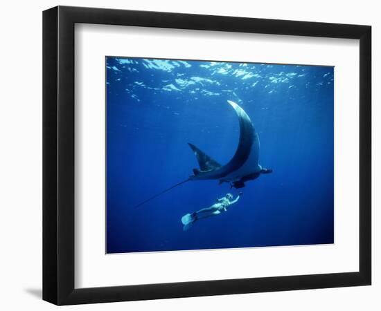 Diver Swims with Giant Manta Ray, Mexico-Jeffrey Rotman-Framed Photographic Print