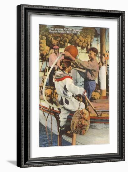 Diver with Sponges, Tarpon Springs, Florida-null-Framed Art Print