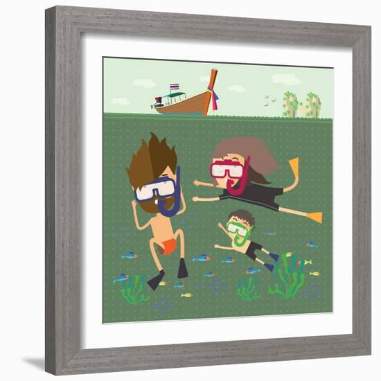 Divers Snorkeling in the Sea Thailand-Sajja-Framed Art Print