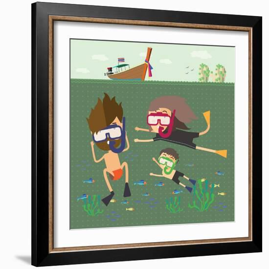 Divers Snorkeling in the Sea Thailand-Sajja-Framed Art Print