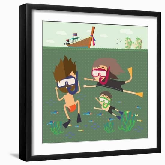 Divers Snorkeling in the Sea Thailand-Sajja-Framed Art Print