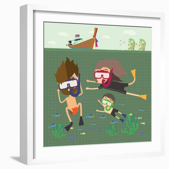 Divers Snorkeling in the Sea Thailand-Sajja-Framed Art Print