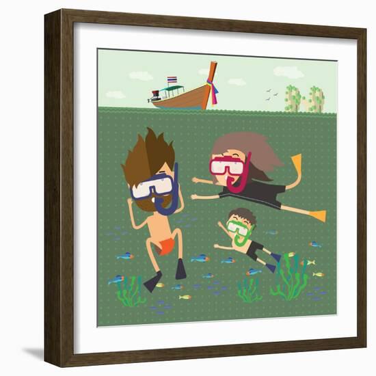 Divers Snorkeling in the Sea Thailand-Sajja-Framed Premium Giclee Print