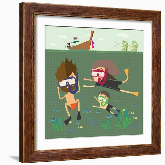 Divers Snorkeling in the Sea Thailand-Sajja-Framed Premium Giclee Print