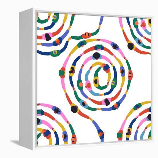 Diverse People round Circle Seamless Pattern-cienpies-Framed Premier Image Canvas