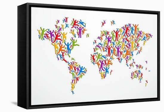 Diverstiy People World Map-cienpies-Framed Stretched Canvas