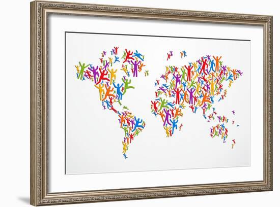 Diverstiy People World Map-cienpies-Framed Art Print