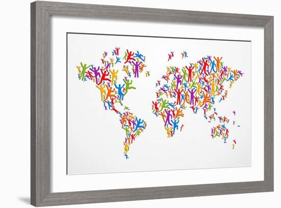 Diverstiy People World Map-cienpies-Framed Art Print