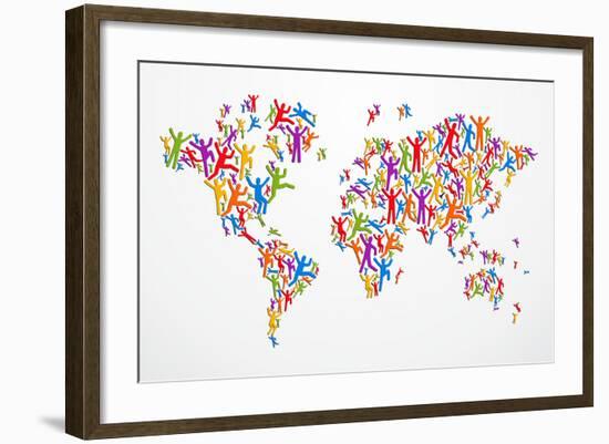 Diverstiy People World Map-cienpies-Framed Art Print