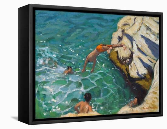 Diving and Swimming,,Skiathos. 2016-Andrew Macara-Framed Premier Image Canvas