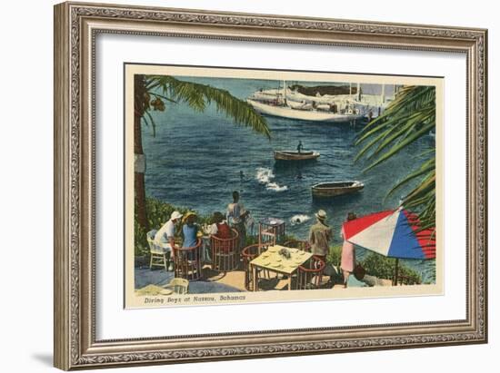 Diving Boys at Nassau, Bahamas-null-Framed Art Print