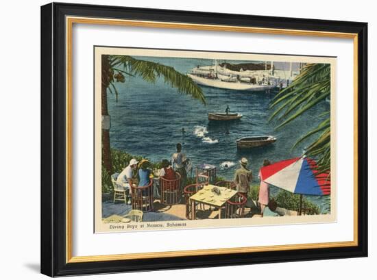 Diving Boys at Nassau, Bahamas-null-Framed Art Print